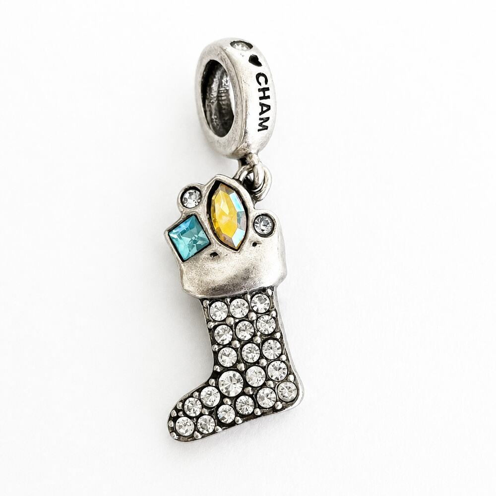 CHAMILIA Christmas Stocking LOVE, SANTA 925 Sterling Swarovski Crystal Charm